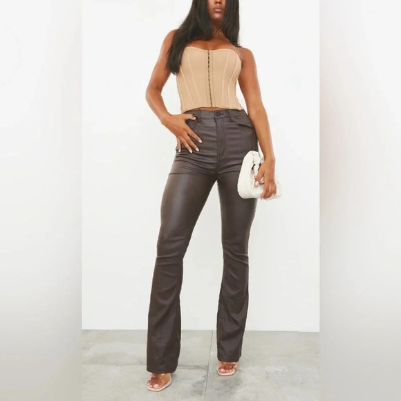 PrettyLittleThing Pants - Pretty little thing brown flare, leg jeans, size 10